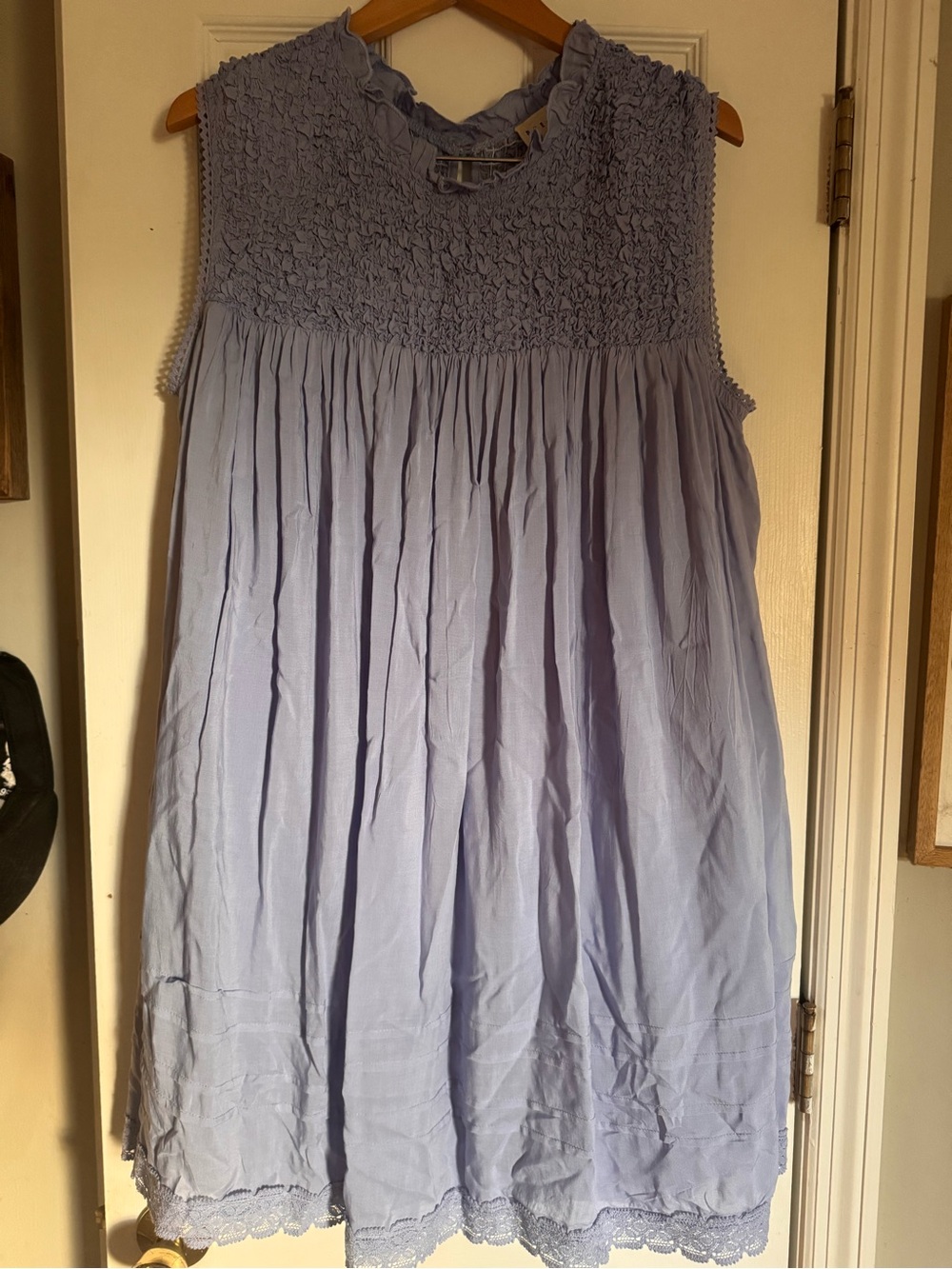 Sleeveless Smocked Yoke Tunic Dress in Light Lavender